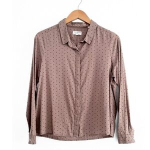 Chinti & Parker Taupe Brown and Red Star Print Button Down Top size XS